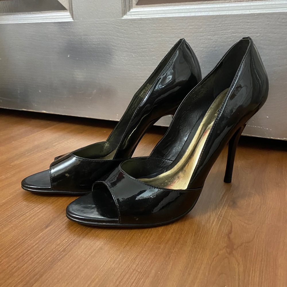 Black Patent Leather Peep Toe Heel